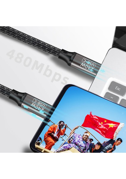 Iki Ucu Type-C Yüksek Hızlı Şarj ve Veri Aktarım Kablosu Type-C'den Type-C'ye 1 Metre Data Kablosu