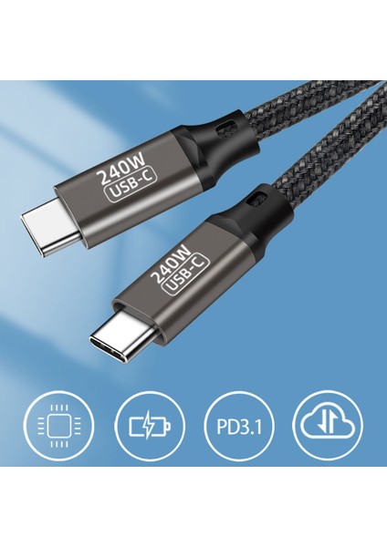 Iki Ucu Type-C Yüksek Hızlı Şarj ve Veri Aktarım Kablosu Type-C'den Type-C'ye 1 Metre Data Kablosu