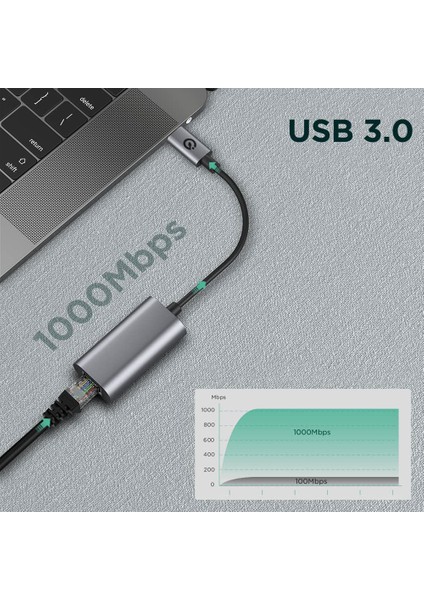 Bir Ucu Usb-A Diğer Ucu USB 3.0 Hızlı Internet Ethernet Dönüştürücü RJ45 Kablo (1000MBPS 22CM)
