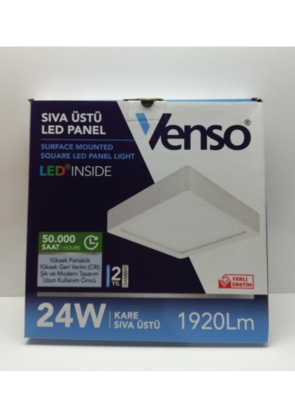 Sıva Üstü LED Panel Siyah 24W Kare 3000K Gunışığı