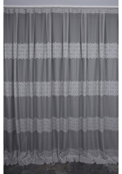 Kdk 1260 Desen Gri Renk Tek Kanat Hazır Dikilmiş Pileli Fon Perde 300*260 cm