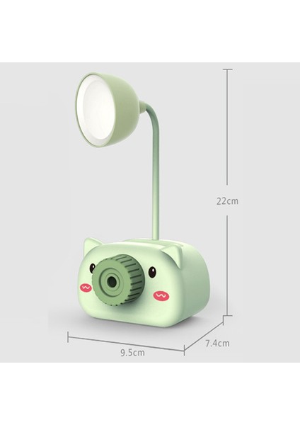 LED USB Şarj Edilebilir Masa Masa Lambası Kalemtıraş ile Sevimli Karikatür Kalem Tutucu Esnek Boyun Göz Bakım Gece Lambası (Yurt Dışından)