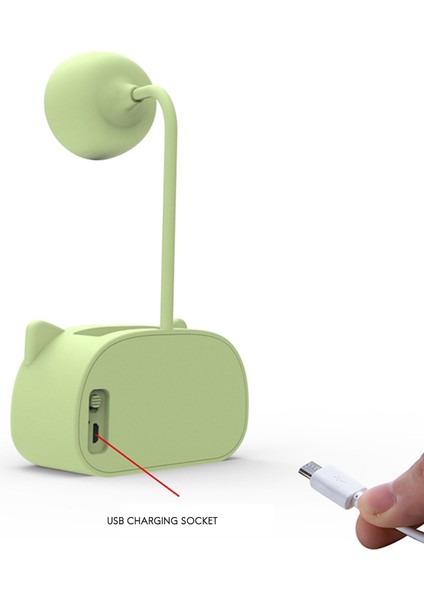 LED USB Şarj Edilebilir Masa Masa Lambası Kalemtıraş ile Sevimli Karikatür Kalem Tutucu Esnek Boyun Göz Bakım Gece Lambası (Yurt Dışından)
