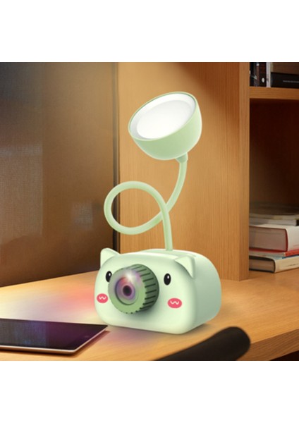 LED USB Şarj Edilebilir Masa Masa Lambası Kalemtıraş ile Sevimli Karikatür Kalem Tutucu Esnek Boyun Göz Bakım Gece Lambası (Yurt Dışından)