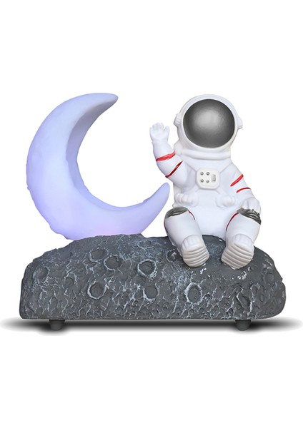 Astronot Kablosuz Bluetooth Hoparlör LED Işıklı Ay Işığı Akıllı Başucu Gece Lambası Doğum Günü Hediyesi Süs-Gümüş (Yurt Dışından)