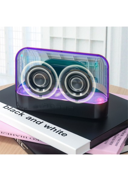 Renkli Işıklar Kablosuz Bluetooth Hoparlör Sırlı Renkli Çok Fonksiyonlu Subwoofer Masaüstü Ses Seviyesi Takılabilir Hoparlör, Siyah (Yurt Dışından)