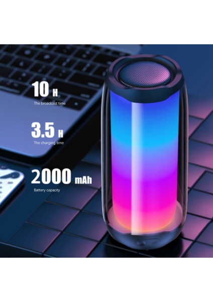 Renkli Işık ile LED Kablosuz Bluetooth Hoparlör Açık Taşınabilir Fm Radyo Takılabilir Kart Mikrofon Stereo Subwoofer, Siyah (Yurt Dışından)