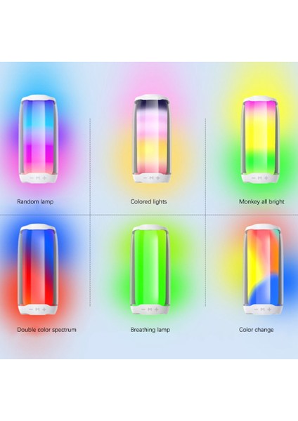 Renkli Işık ile LED Kablosuz Bluetooth Hoparlör Açık Taşınabilir Fm Radyo Takılabilir Kart Mikrofon Stereo Subwoofer, Siyah (Yurt Dışından)