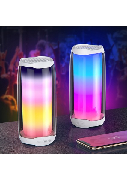 Renkli Işık ile LED Kablosuz Bluetooth Hoparlör Açık Taşınabilir Fm Radyo Takılabilir Kart Mikrofon Stereo Subwoofer, Siyah (Yurt Dışından)