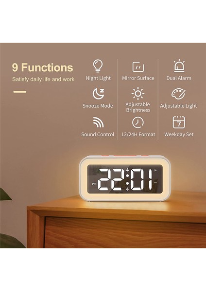 Dijital Çalar Saat, Ayarlanabilir Parlaklık Aynası Elektronik LED Saat, Yatak Odaları Için 12/24 Saat Alarm Saatleri (Beyaz) (Yurt Dışından) fırsatları