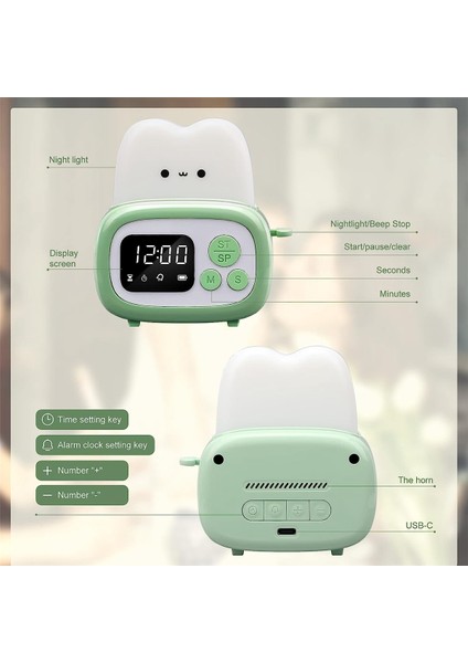 Zamanlayıcı Saat Tost Makinesi Lambası, Zaman Yönetimi Aracı ve Masa Saati Alarmı ile Sevimli Gece Lambası Çocuklar Için Dijital Zamanlayıcı Yeşil (Yurt Dışından) modelleri