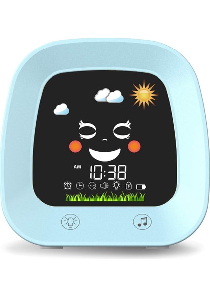 Çocuklar Için Çocuk Çalar Saat, 4 Renkli Bebek Gece Işığı ile Çocuk Uyku Eğitmen Saati, Uyku Sesi Makinesi, Mavi (Yurt Dışından)
