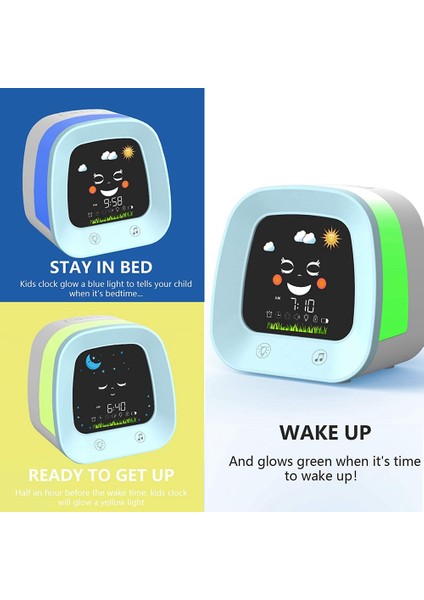 Çocuklar Için Çocuk Çalar Saat, 4 Renkli Bebek Gece Işığı ile Çocuk Uyku Eğitmen Saati, Uyku Sesi Makinesi, Mavi (Yurt Dışından) fiyatları