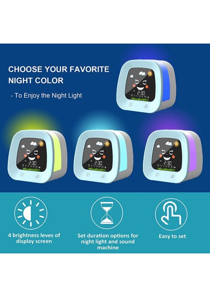 Çocuklar Için Çocuk Çalar Saat, 4 Renkli Bebek Gece Işığı ile Çocuk Uyku Eğitmen Saati, Uyku Sesi Makinesi, Mavi (Yurt Dışından) fırsatları