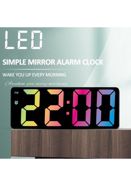 Dijital Çalar Saat Renkli LED Ekran Modern Masaüstü Saati Ev Için LED Saatler (Siyah Kabuk Siyah C Modeli) (Yurt Dışından)
