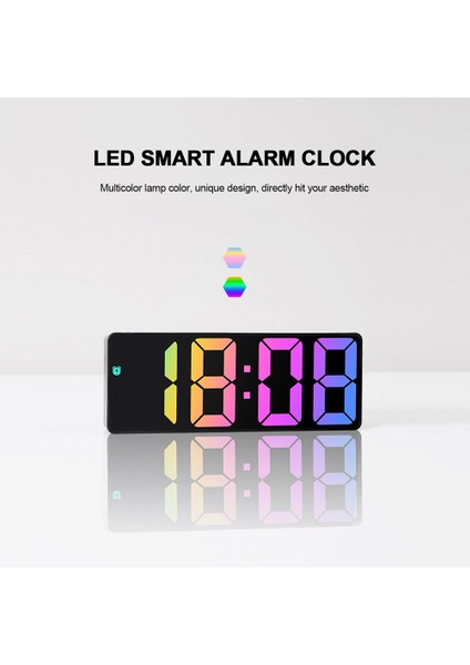 Dijital Çalar Saat Renkli LED Ekran Modern Masaüstü Saati Ev Için LED Saatler (Siyah Kabuk Siyah C Modeli) (Yurt Dışından)
