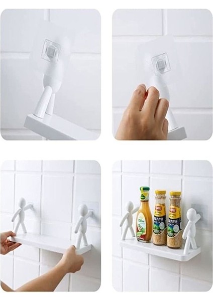 Büyük Boy Yapıskanlı Çöp Adam Şeklinde Organizer Duvar Raf Banyo Rafı Duvar Rafı Mutfak Rafı Baharat