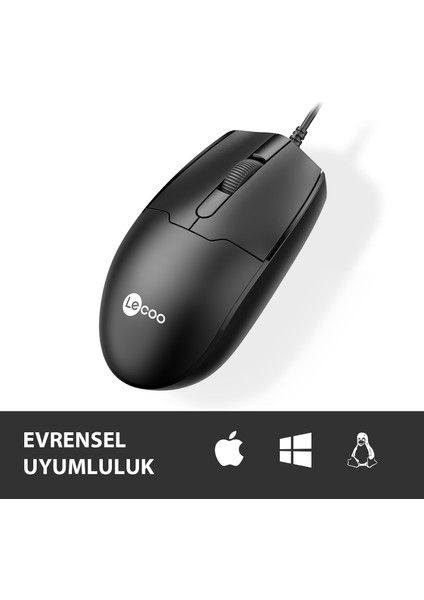 Lenovo Lecoo MS101 USB Kablolu 1200DPI 3 Tuşlu Optik Mouse Siyah