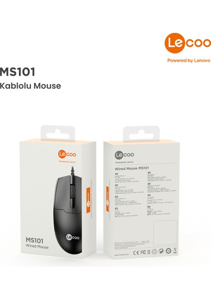 Lenovo Lecoo MS101 USB Kablolu 1200DPI 3 Tuşlu Optik Mouse Siyah