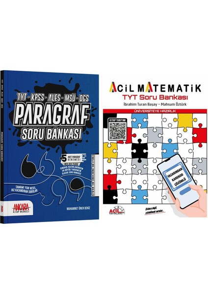Acil Yayınları Tyt Matematik Soru Bankası ve Ankara Kitap Merkezi Paragraf Soru Bankası Seti