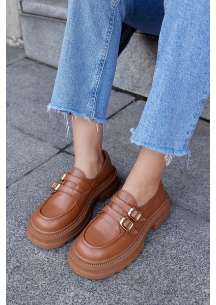 Belly Taba Deri Kalın Tabanlı Kadın Loafer