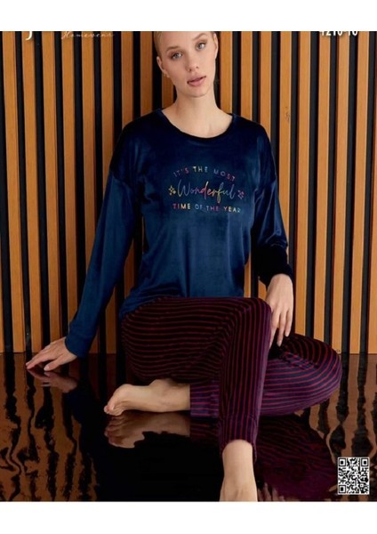 Mir Collection Fransız Kadife Çizgili Pijema Takımı 4210-10