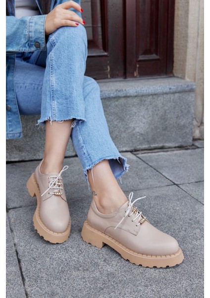 Pavia Nude Deri Bağcıklı Kadın Loafer modelleri