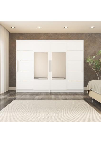Yılwood Sürgülü Gardırop Dört Kapaklı 320/210 cm (PARLAK BEYAZ)