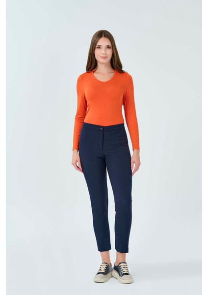 Tolga Saraçoğlu Kadın Dar Paça Bilek Boy Ofis Pantolon 30020 Lacivert