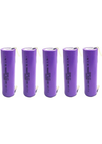 18650 Şarjlı Pil 3.7V 2200MAH 5c Li-Ion Puntolu Mor - 5ADET