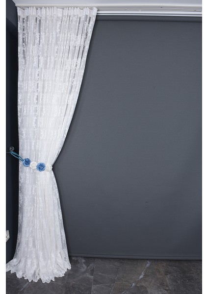 Kdk 1045 Desen Kırık Beyaz Renk Tek Kanat Hazır Dikilmiş Pileli Fon Perde 300*260 cm