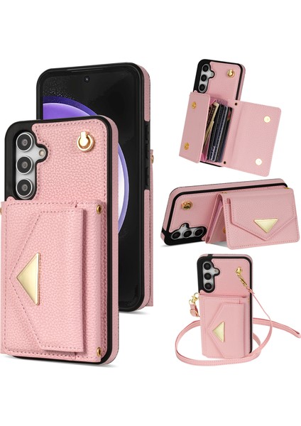 Samsung Galaxy S23 Fe Kılıf Pu Deri + Tpu Kart Tutucu Askılı Kickstand Kapak (Yurt Dışından)