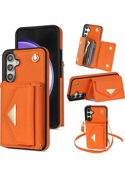 Samsung Galaxy S23 Fe Kılıf Pu Deri + Tpu Kart Tutucu Askılı Kickstand Kapak (Yurt Dışından)