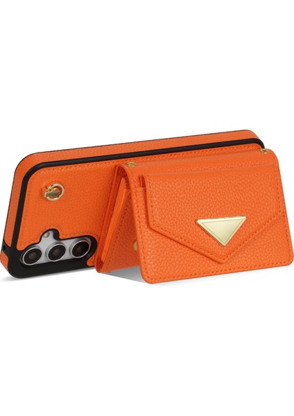 Samsung Galaxy S23 Fe Kılıf Pu Deri + Tpu Kart Tutucu Askılı Kickstand Kapak (Yurt Dışından)