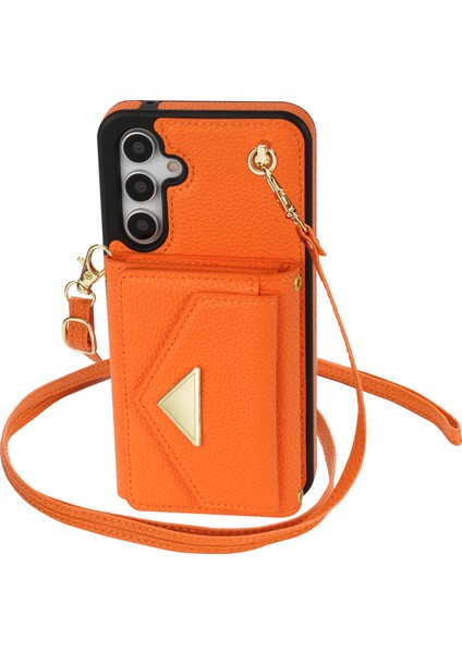 Samsung Galaxy S23 Fe Kılıf Pu Deri + Tpu Kart Tutucu Askılı Kickstand Kapak (Yurt Dışından)