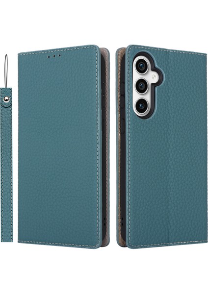 Samsung Galaxy S23 Fe Kılıf Litchi Dokusu Inek Deri Telefon Kapağı Kayışlı (Yurt Dışından)