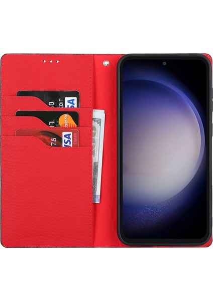 Samsung Galaxy S23 Fe Kılıf Litchi Dokusu Inek Deri Telefon Kapağı Kayışlı (Yurt Dışından) fiyatları