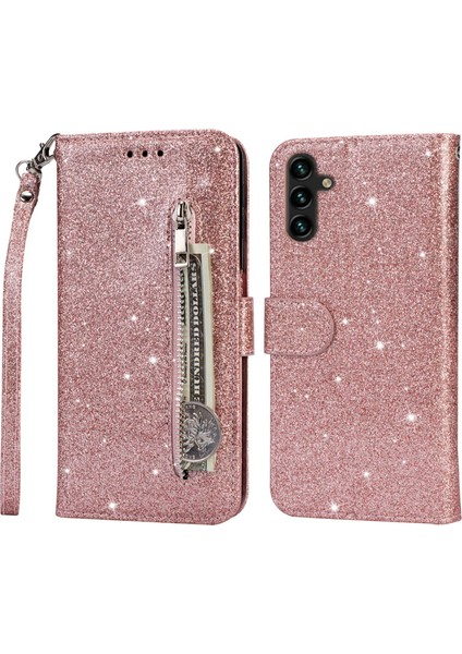 Samsung Galaxy A15 4g Kılıf Işıltılı Pu Deri Kapak Fermuar Cebi ile (Yurt Dışından)