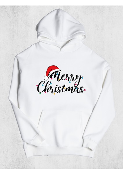 Unisex Oversize Merry Christmas Kapüşonlu Sweatshirt