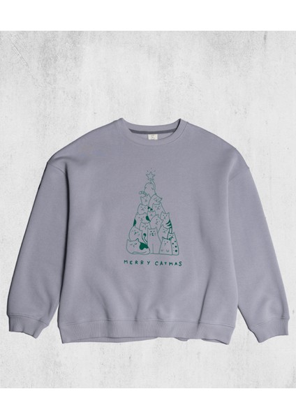Unisex Oversize Merry Catmas Sweatshirt modelleri