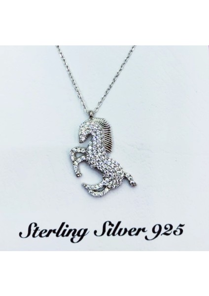 Şaha Kalkmış Gümüş Taşlı At Kolye fiyatları