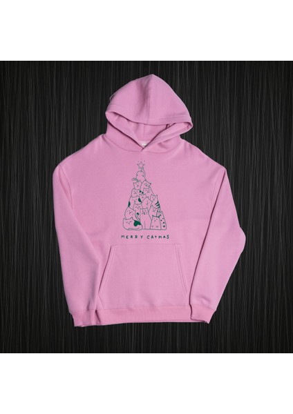 Unisex Oversize Merry Catmas Kapüşonlu Sweatshirt