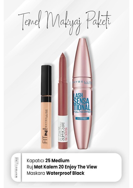 Fit Me Kapatıcı 25, Waterproof Maskara Black Ve Crayon Mat Ruj 20 Enjoy