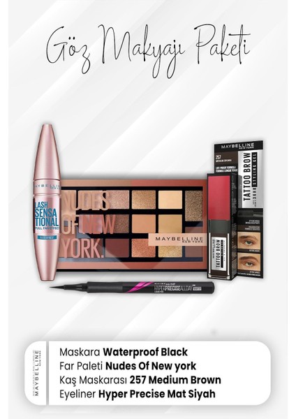 Hyper Eyeliner Mat Siyah, Tatto Kaş Makarası 257, Far Paleti 010 Ve Waterproof Maskara Siyah