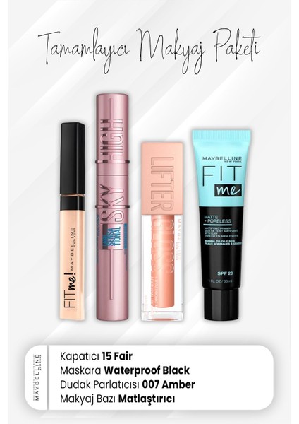Fit Me Kapatıcı 15, Sky High Waterproof Maskara Black, Dudak Parlatıcı 007 Amber Ve Ve Matlaştırıcı Baz