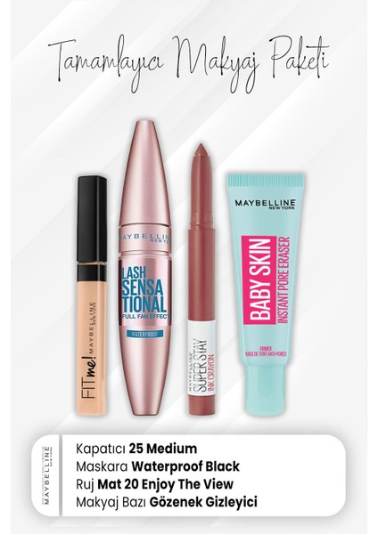 Fit Me Kapatıcı 25, Waterproof Maskara Black, Crayon Mat Ruj 20 Enjoy Ve Makyaj Bazı Baby