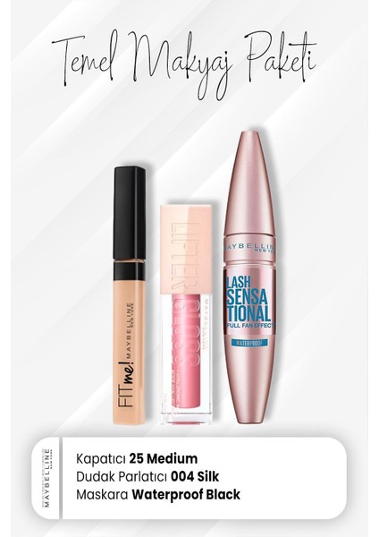 Fit Me Kapatıcı 25, Waterproof Maskara Black Ve Dudak Parlatıcı 004 Silk