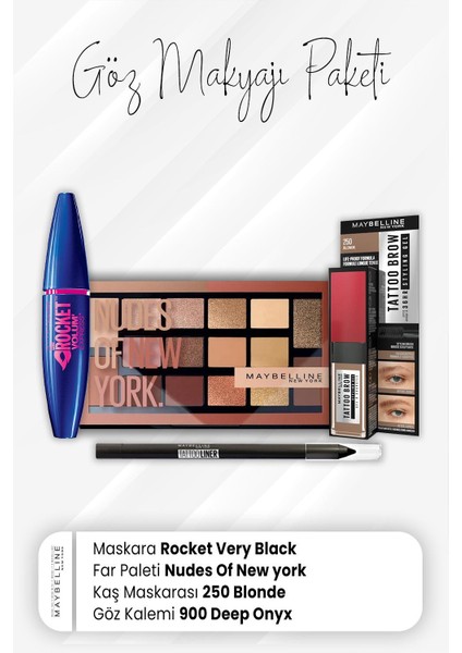 Tatto Göz Kalemi 900, Tatto Kaş Boyası 250, Far Paleti 010 Ve Rocket Maskara Very Black