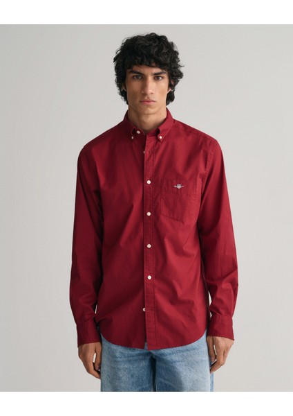 Erkek Bordo Regular Fit Düğmeli Yaka Gömlek 3000100.604
