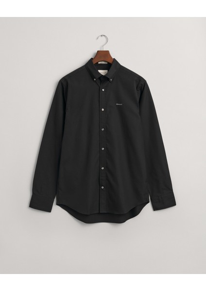 Erkek Siyah Regular Fit Düğmeli Yaka Gömlek 3000300.5